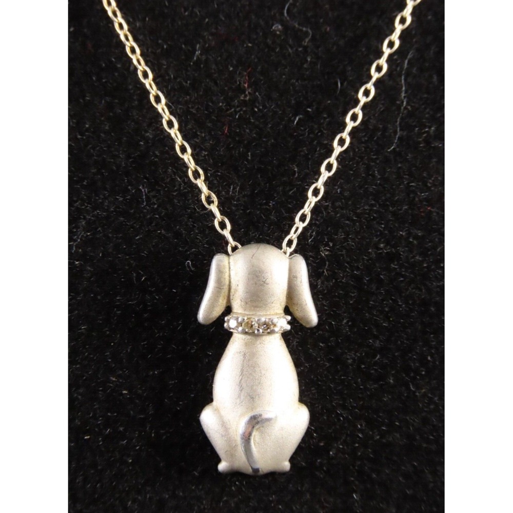 STERLING SILVER 18"Chain Necklace SLV SADYE L VASSIL Natural Diamond Dog Pendant
